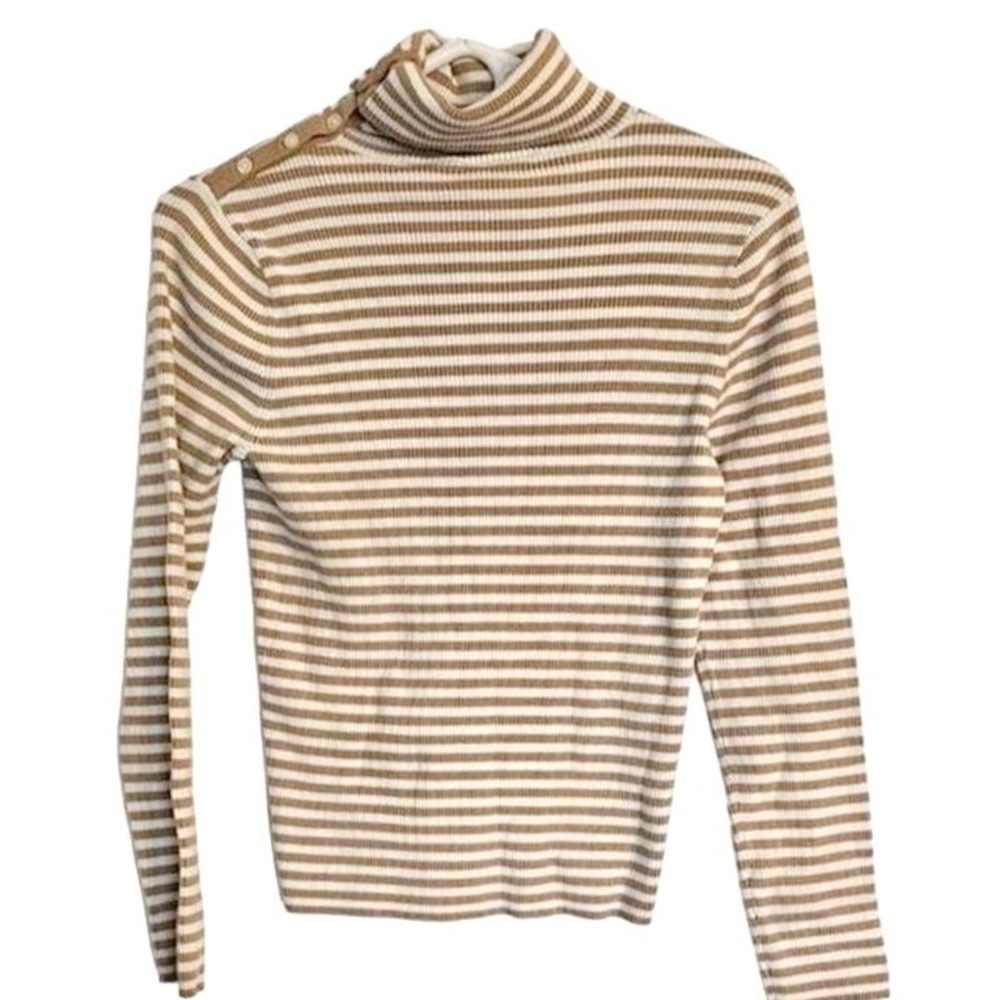 Ralph Lauren ribbed Turtleneck Size Medium Tan‎ striped Hong Kong vintage